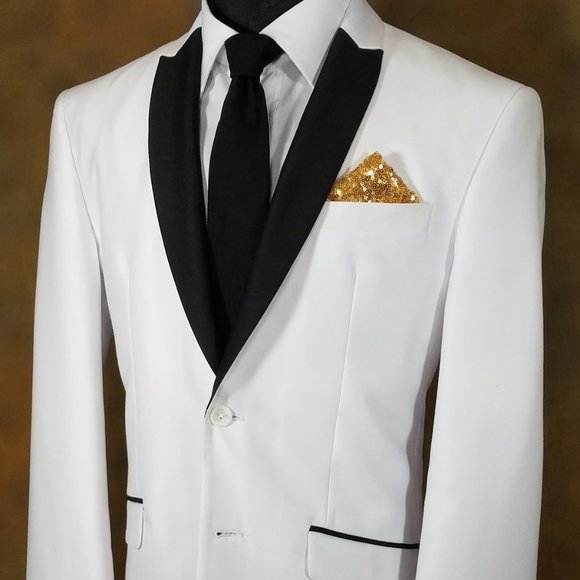 NEW - Men's Brassy Gold Sequin Pre-Folded Pocket Square Insert - Point Design - Picture 2 of 8